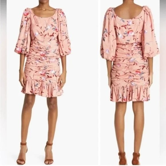 🆕 ByTiMo Ruched Embroidered Jacquard Mini Dress Floral Medium - Picture 3 of 11